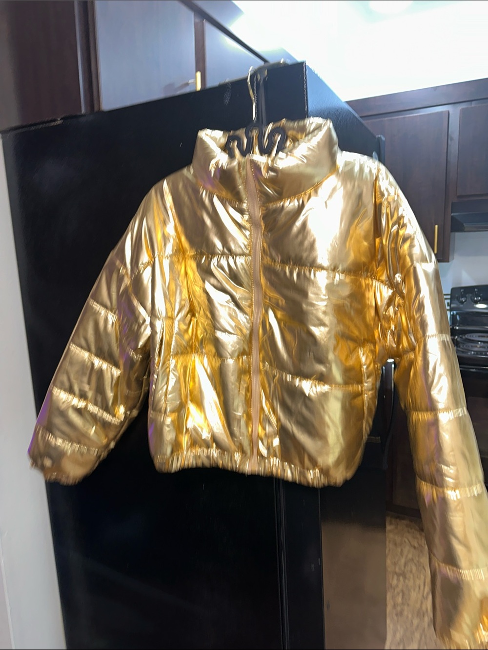 Metallic Gold Puffer Jacket for women - Shiny Insulated Coat